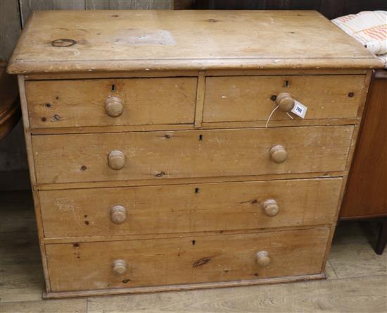 A Victorian pine chest, fitted two short and three long drawers W.106cm